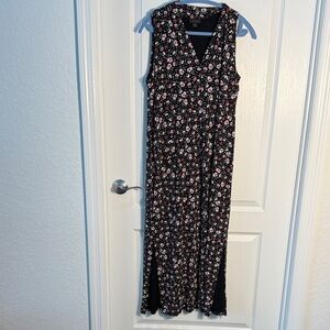 J. Jill Black Dress with Pink and Cream Floral Print Side Slits Size M Lth 52”